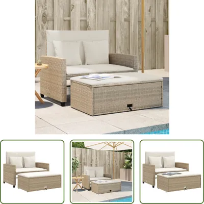 Image de The Living Store Canapé de jardin avec coussins 2 places Beige Poly Rattan