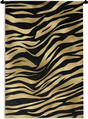 Produktbild von MuchoWow® Wandteppich Wandbehang Muster - Zebra - Gold 60x90 cm Tapisserie Dekoration Wandtuch - Foto-Teppich - Abwaschbar