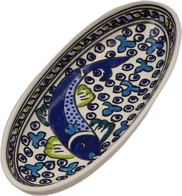 Image de Plat ovale Poissons Bleus - L 24 cm