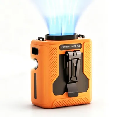 Produktbild von Tragbarer Körper Ventilator Akku 6000mAh, Waist Fan mit LED Display, 100 Stufen, USB-C, leise, wasserfest, mit Taschenlampe, für Outdoor & Nachtarbeit