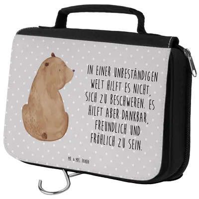 Produktbild von Mr. & Mrs. Panda hygienebeutel Bär Schulterblick - Grau Pastell - Geschenk, Kulturbeutel, Weisheit, Kosmetiktasche, kosmetiktäschchen, beautycase, kulturtäschchen, Bären