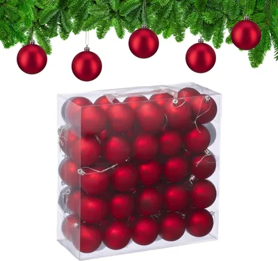 Image de Lot de 50 boules de Noël Relaxdays, décorations de Noël, finition mate, boules pour sapin de Noël, décorations pour sapin de Noël de ∅ 6 cm, rouge