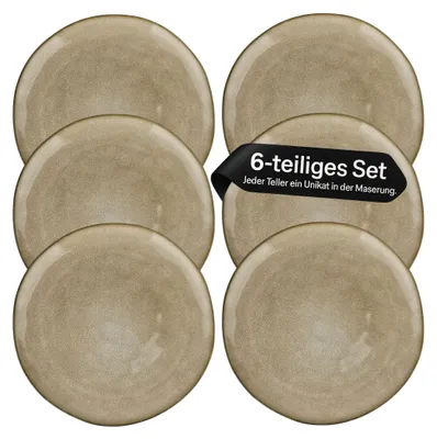 Produktbild von 6 Steingut Teller Hochwertige Speiseteller Geschirr Tellerset Ø28cm Beige