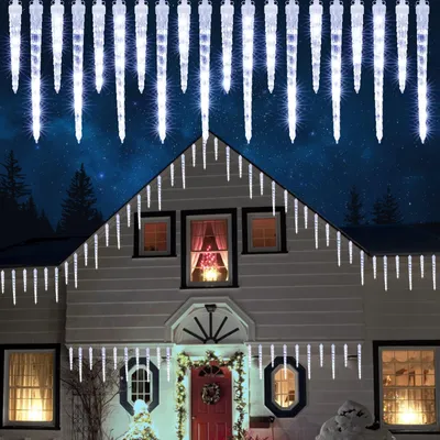 Eiszapfen-Lichterkette, 320 LEDs, 20 Zapfen, Kaltweiß, Timer, IP65, 4 m