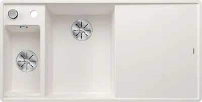 Produktbild von BLANCO AXIA III 6 S-F, SILGRANIT® PuraDur®, weiß, Becken links, mit Holzschneidbrett