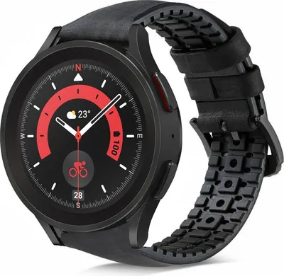 Produktbild von Strap-it Samsung Galaxy Watch 5 Pro Silikon-/Lederarmband (Schwarz)