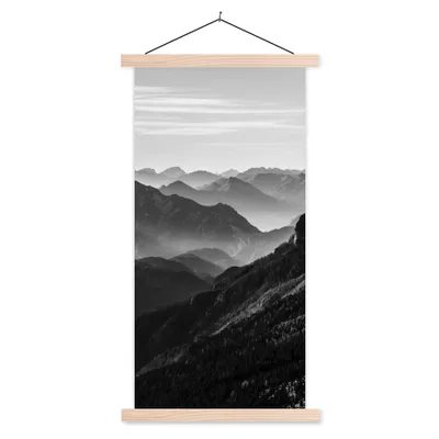 Produktbild von MuchoWow® Textilposter Berge - Natur - Nebel 60x120 cm mit holzfarbenen Rahmen - Holz