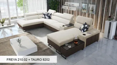 Produktbild von Großes Ecksofa XXL Couch U-Form MELODIE V - BEIGE FREYA 210.02 + TAURO 8202
