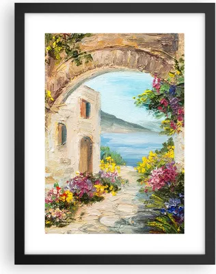 Produktbild von Gerahmtes Poster - Schwarzer Rahmen - Haus Santorini Blumen - 30x40 cm - Wand Bild - Wanddeko - Wandbilder - Kunstposter - Wandposter - Bilderrahmen - Bilder - Kunstdruck - Wandbild - P2BPA30x40-4191