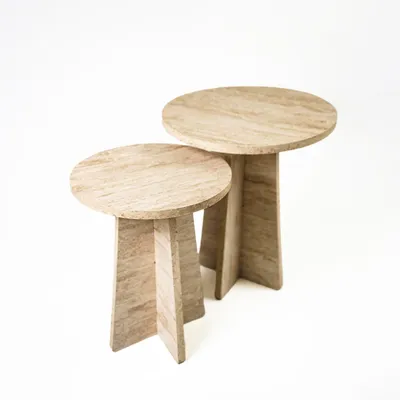 Produktbild von Travertin Runden Nesting Tisch Set von 2 Moderne Couchtisch für Wohnzimmer Side / End Tabelle (Runden)