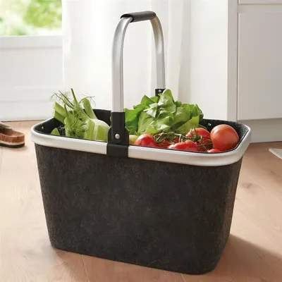 Image de Panier à provisions "Anthrazit" en feutre, panier de transport gris avec anse & cadre en aluminium, panier de rangement, panier en feutre