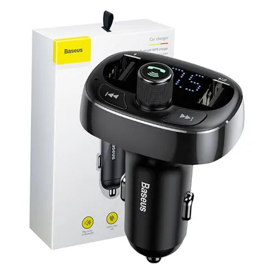 Produktbild von FM-Transmitter mit Bluetooth / Autoladegerät, 2x USB-A, TF / microSD, Baseus S-09, Schwarz