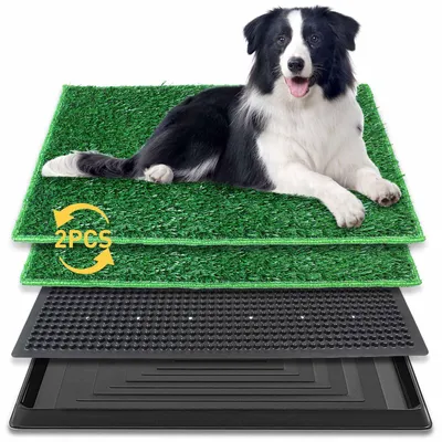 Imagen del producto de Inodoro para perros con alfombras de césped artificial, de 76 x 51 cm, con contenedor de residuos, ideal para el entrenamiento de cachorros