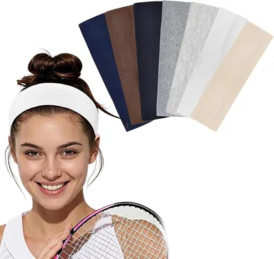 Produktbild von Damen Haarbänder, 7 Stück, breite elastische Stirnbänder, 23,5-35,5 cm, für Sport