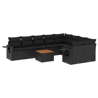 Produktbild von vidaXL 10-tlg. Garten-Sofagarnitur mit Kissen Schwarz Poly Rattan