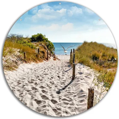 Produktbild von Wallario rundes Outdoor-Poster für Garten oder Balkon, Motiv Möwen auf dem Weg zum Strand, 60 cm Durchmesser