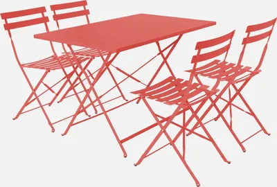 Produktbild von sweeek - Klappbarer Bistro-Gartentisch aus Stahl mit 4 Stühlen - Terrakotta