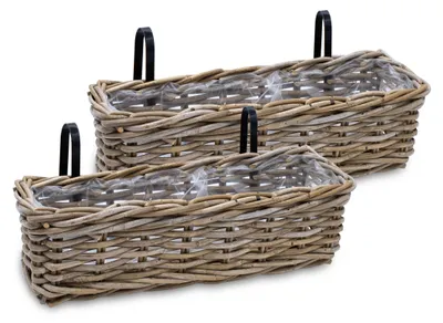 Produktbild von Balkonblumenkasten aus natürlichem Rattan - Set von 2