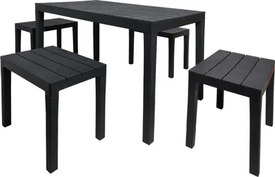 Produktbild von Outdoor-Lounge-Set Dmascar, Gartenset mit 1 rechteckigem Tisch und 4 Bänken, Picknickset für drinnen und draußen, 100 %  Italy, Anthrazit