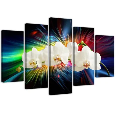 Produktbild von 5-teiliges leinwandbild weiße orchidee 100x70 cm Feeby farbe wandbild bereit zum aufhängen