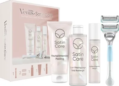Produktbild von Gillette Venus für den Intimbereich Rasierer Damen und Geschenkset, Damenrasierer Intimbereich + 2 Rasierklingen, Peeling, 2-in-1 Reinigungs- und Rasiergel, Serum, Kosmetiktasche, Geschenk für Frauen