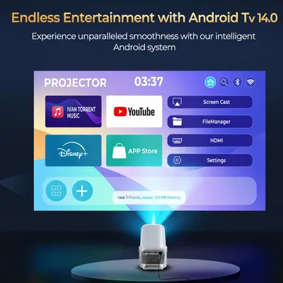 Obrázek produktu pro Přenosný projektor pro domácí kino - 500 ANSI lumen - nativní rozlišení 1080P - Android 14 - LCD projektor