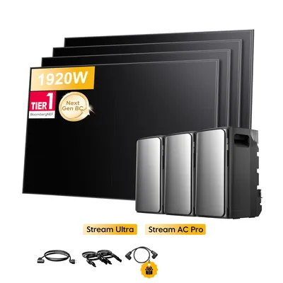 Produktbild von Balkonkraftwerk mit Speicher 3840Wh, EcoFlow Stream Ultra All-in-One Speicher mit 2x Stream AC Pro , Sunpro 1920W Solarmodule für Balkonkraftwerk