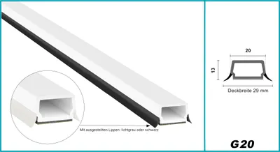 Produktbild von HEXIM Fenstersprossen weiß 1 & 2 Meter - selbstklebende Glassprossen aus PVC Kunststoff, Dichtungslippen(steil & ausgestellt) in grau und schwarz - HJ G20(1000x20x13mm, graue Lippe)
