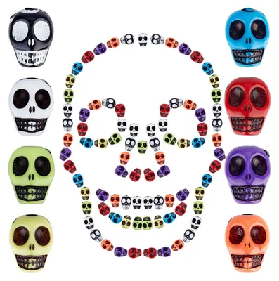 Productafbeelding van Skeletkop-parels - 120 stuks - Voor sieraden maken - Diverse kleuren - Hars - 120 stuks