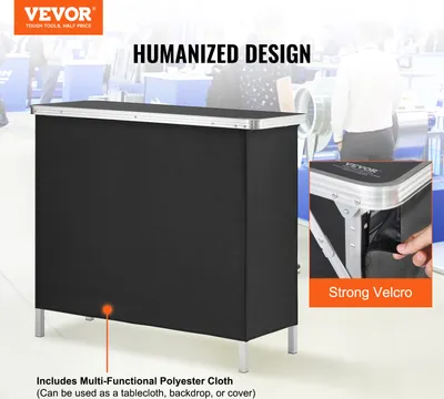 Obrázok produktu pre VEVOR Prenosný výstavný pult Výstavný pult, 975 x 385 x 870 mm Výstavný stojan Výstavný pultový stojan, Skladací propagačný barový stôl Propagačný pult, Recepcia s odkladacou policou, Taška na prenášanie, čierna