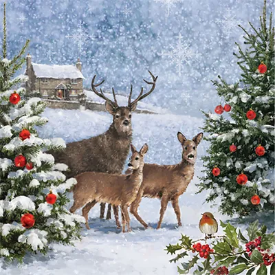 Produktbild von Servietten Papier 33x33cm Hirschfamilie zur Weihnachtszeit 20 Stück