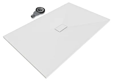 Produktbild von i-flair SMC Duschwanne 160x100 cm – 26 mm flach inkl. Ablaufgarnitur mit Deckel, Weiß