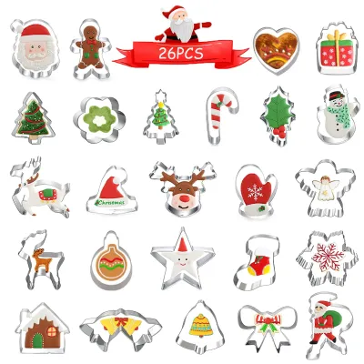 Produktbild von Weihnachtsplätzchenausstecher aus Edelstahl, 26-teiliges Ausstecherset, Fondant-Ausstecherset, Tortendekorationen