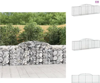 Imagen del producto de vidaXL: 30 macetas tipo gavión con forma de arco, 300x50x80/100 cm, hierro galvanizado. Macetas y jardineras