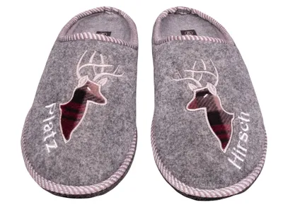 Produktbild von Sprint Sport Herren Hausschuhe mit Stickerei Platzhirsch Pantoffel, Jäger, h.grau Größe 45