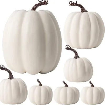 Produktbild von Künstliche Kürbisse – Dekoration – Weiße Kürbisse für Thanksgiving – Herbst – Geeignet für Halloween – oder als Weihnachtsdekoration