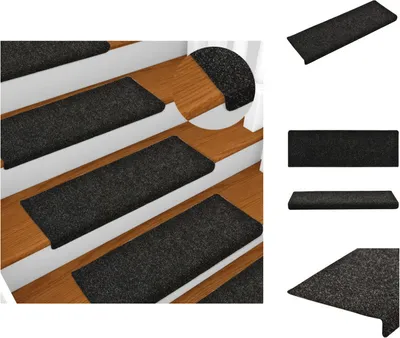 Produktbild von vidaXL Treppenmatten 15 Stk. Nadelvlies 65x21x4 cm Schwarz - Stufenteppiche