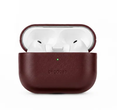 Image de Étui en cuir DECODED pour AirPods Pro 3, étui AirPods Pro 3, cuir ECCO haut de gamme, compatible MagSafe, rechargeable sans fil, résistant aux rayures, rouge bordeaux