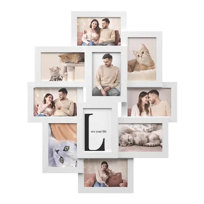 Produktbild von SONGMICS Bilderrahmen-Collage, Fotorahmen Familie, für 10 Fotos je 10 x 15 cm (4 x 6 Zoll), aus MDF-Platten, Montage erforderlich, weiß