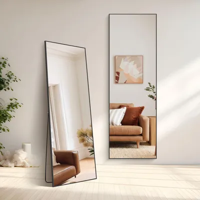 Produktbild von Ganzkörperspiegel rechteckig 161 x 52 cm Standspiegel schwarzer Aluminiumrahmen