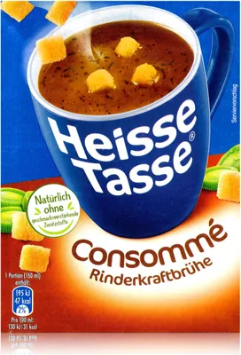 Produktbild von Heisse Tasse Consommé Rinderkraftbrühe mit Croûtons 3 Beutel á 7,1g (1er Pack)