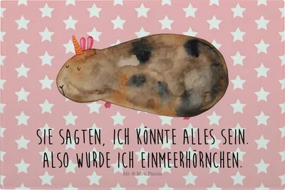 Produktbild von Mr. & Mrs. Panda Hackbrett Einhorn Meerschweinchen - Rot Pastell - Geschenk, Schneidplatte Glas, Schneidbrett, Unicorn, Meerhörnchen, Meerschwein, Schneidebrett, Aus