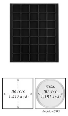 Produktbild von Prophila Collection schwarze Veloureinlage für Münzbox, 35 eckige Fächer für Münzen bis 36 mm, z. B. 10 DM, 10 Euro, 5 Rubel