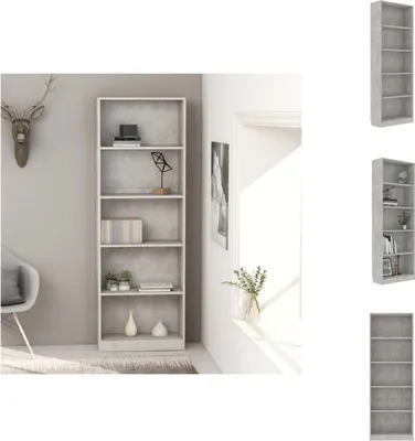 Obrázek produktu pro vidaXL Knihovna 5 přihrádek betonově šedá 60x24x175 cm materiál na bázi dřeva - Knihovny a regály