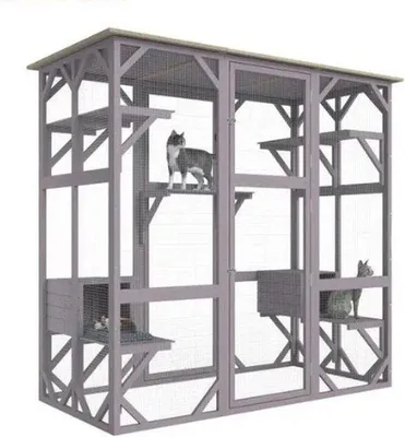 Produktbild von Famanu Katzenhaus Außen - 7-stöckiges Catio mit 5 Plattformen und 2 Ruheboxen - 180x87,9x169 cm