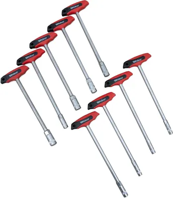 Produktbild von Weber T-Griff Steckschlüsselsatz 9-teilig Steckschlüssel Sechskant im Koffer 270mm lang schwarz rot