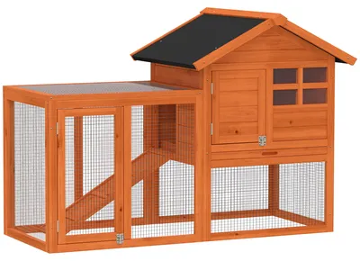 Zdjęcie produktu dla Klatka dla królików PawHut, dwupoziomowa, drewniana, 123,5 x 62,6 x 92,5 cm, pomarańczowa