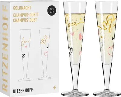 Obrázek produktu pro Ritzenhoff Goldnacht F23, Flétna na šampaňské, 205 ml, Sklo, Černá, Zlato, Šedá, Růže, Průhledná, Německo, Goldnacht