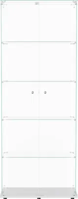 Produktbild von Fortuna Lai Glasvitrine Standvitrine in Weiß mit Lichtbändern, 187.3 x 39 x 77cm Vitrinenschrank mit 5 Glasböden & 2 Türen aus gehärtetem Glas, Vitrine für Wohnzimmer Büro Sammlerstücke Bücher Wein