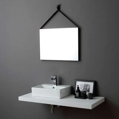 Produktbild von Rechteckiger Spiegel 70x50 cm mit Rahmen in Schwarzem Leder Modernes Design
